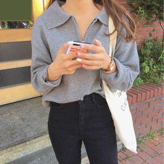 Zipped Front Knit Polo Top