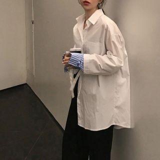 Striped Tie-cuff Shirt White - One Size