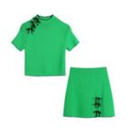 Short-sleeve Bow Detail Knit Top / Mini A-line Skirt