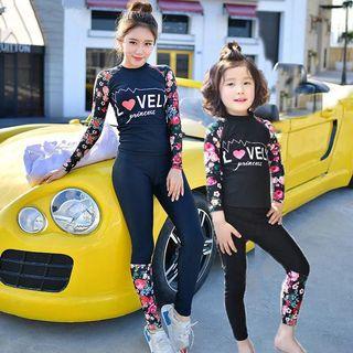 Set: Long-sleeve Floral Swim Top + Pants