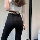 Plain High-waist Boot-cut Slim-fit Pants
