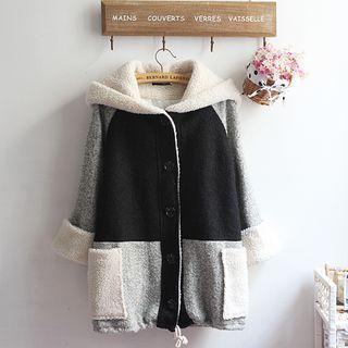 Color Block Hooded Fleece Coat