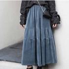 High-waist Layered Pleated Velvet A-line Skirt