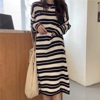 Striped Sweater Dress Stripes - Black & White - One Size