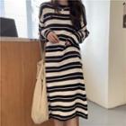 Striped Sweater Dress Stripes - Black & White - One Size
