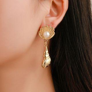 Faux Pearl Alloy Shell Dangle Earring 1 Pair - 2569 - 01 - Kc Gold -