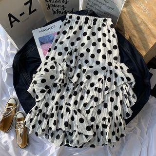 Polka Dot Ruffled Midi A-line Skirt