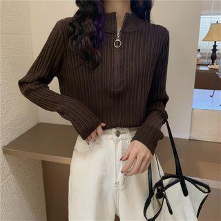 Hoop Accent Half-zip Cropped Knit Top