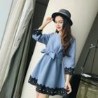 Lace Trim Tie-waist 3/4-sleeve Dress