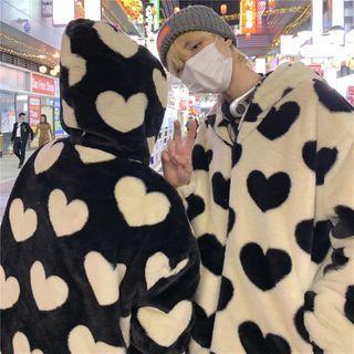 Heart Pattern Fleece Zipped Jacket
