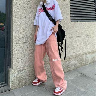 Letter Print Wide-leg Jeans