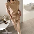 Turtleneck Terry Blouson Top & Boot-cut Sweatpants Set