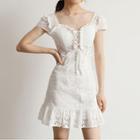 Lace Up Short-sleeve Mini A-line Dress
