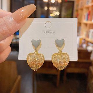 Heart Faux Crystal Alloy Dangle Earring E5227 - 1 Pair - Gold - One Size
