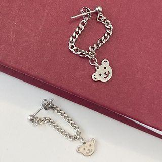 Bear Sterling Silver Dangle Earring 1 Pair - Bear Earrings - Silver - One Size