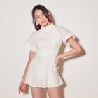 Short-sleeve Lace Wide-leg Playsuit