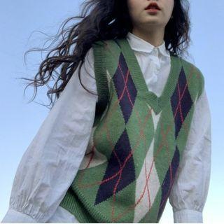 Argyle Sweater Vest Sweater Vest - Argyle - Green - One Size