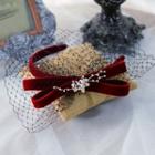 Faux Pearl Mesh Bow Headband 1pc - Red - One Size