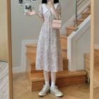 Short-sleeve Floral V-neck A-line Dress