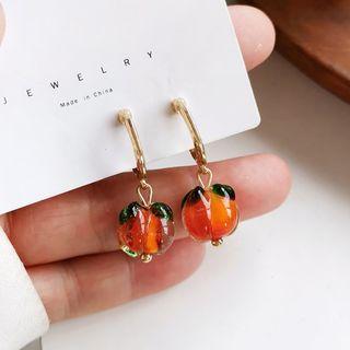 Sterling Silver Fruit Drop Ear Stud 1 Pair - Orange & Green & Gold - One Size