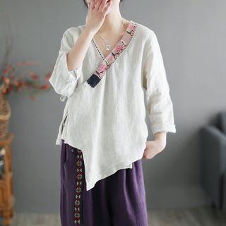 Flower Embroidered Asymmetrical Blouse