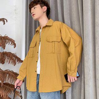 Pocket Detail Letter Embroidered Shirt