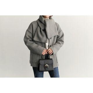 Round-neck Textured Coat With Scarf