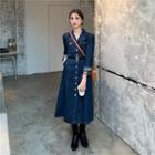 Long-sleeve Single-breasted Denim A-line Dress