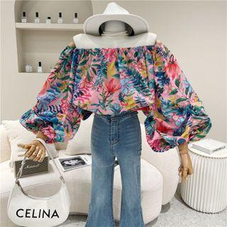 Off-shoulder Floral Print Top Floral Print - One Size