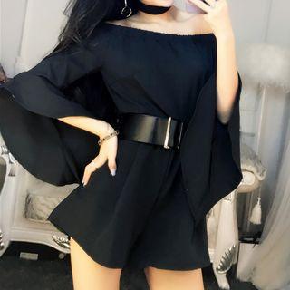 Off-shoulder Long-sleeve Playsuit With Choker