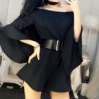 Off-shoulder Long-sleeve Playsuit With Choker