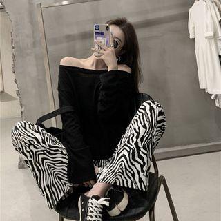 Long-sleeve T-shirt / Zebra Print Wide-leg Pants