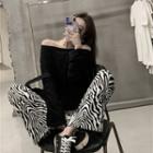 Long-sleeve T-shirt / Zebra Print Wide-leg Pants