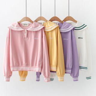 Sailor Collar Hiragana Embroidered Pullover