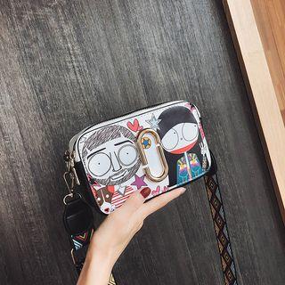 Faux Leather Printed Strap Accent Crossbody Bag