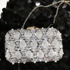 Faux Pearl Evening Clutch With Chain Strap Silver - One Size