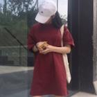 Elbow-sleeve Plain T-shirt / Set