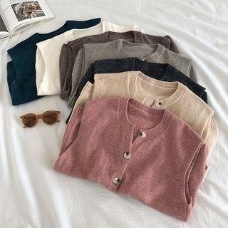 Plain Single-breasted Crewneck Knit Vest
