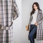 Back-strap Plaid Wool Blend Coat