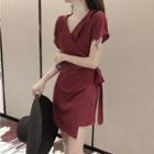 Short-sleeve Sashed Mini Dress