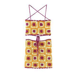 Crochet Knit Crop Camisole Top / Mini Pencil Skirt