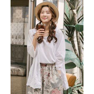 Hooded Eyelet-lace Blouse White - One Size