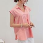 Loose-fit Collared V-neck Chiffon Top