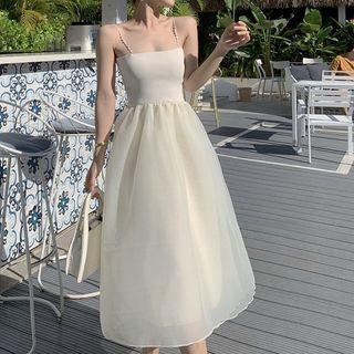Spaghetti Strap Mesh Midi Dress Off-white - One Size
