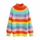 Striped Turtleneck Sweater Stripes - Rainbow Color - One Size