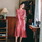 Long-sleeve Cable Knit Midi A-line Knit Dress