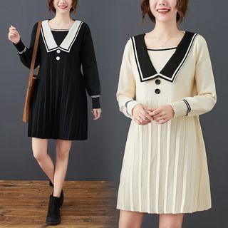 Sailor Collar Knit Pleated Mini A-line Dress