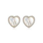 Sterling Silver Plated Gold Simple Sweet Heart-shaped Fritillary Earrings With Cubic Zirconia Golden - One Size