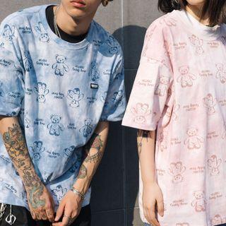Round-neck Printed Bear Oversize Top
