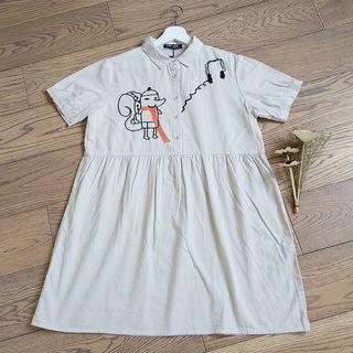 Embroidery Striped A-line Shirtdress